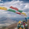 Schedel van een jak op een bergtop in de Himalaya, Tibet van Rietje Bulthuis