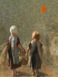 Zwei kleine Mädchen tragen einen Korb - Luftballon