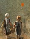 Twee kleine meisjes dragen een mand - ballon van Digital Art Studio thumbnail