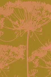 Minimalist botanical drawing of dill flower in coral and ochre by Dina Dankers