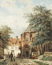 Schilderij Asperen - Mensen in de dorpsstraat van Asperen - Cornelis Springer van Schilderijen Nu thumbnail