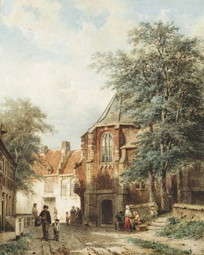Peinture Asperen - Les gens dans la rue du village d'Asperen - Cornelis Springer