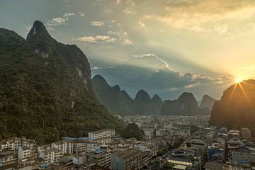Sunset over the karst mountains at yangshuo city (china ) by Gregory Michiels Photography