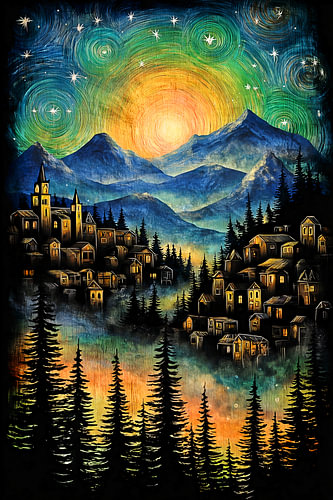 Landschaft – „Die Sternennacht B“, im Stil von Vincent van Gogh