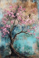 Blossom tree on turquoise background