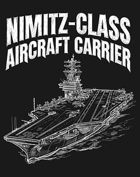 Minimalistisches Poster mit Strichzeichnung eines Flugzeugträgers der Nimitz-Klasse – Black Edition