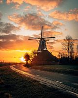 Windmill De Hoop in Groningen Netherlands during sunrise
