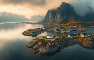 De herfstkust van Noorwegen vanuit de lucht van fernlichtsicht