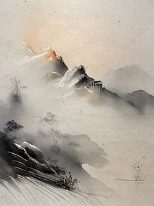 Neblige japanische Berglandschaft (1)