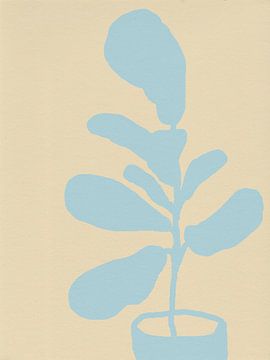 Ficus Lyrata. Fiddle-leaf vijg in lichtblauw op beige. van Dina Dankers