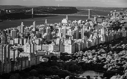 Central Park et le fleuve Hudson en noir et blanc
