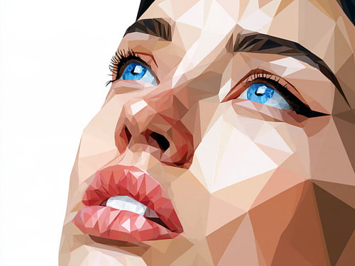 Portrait géométrique d'une femme aux yeux bleus