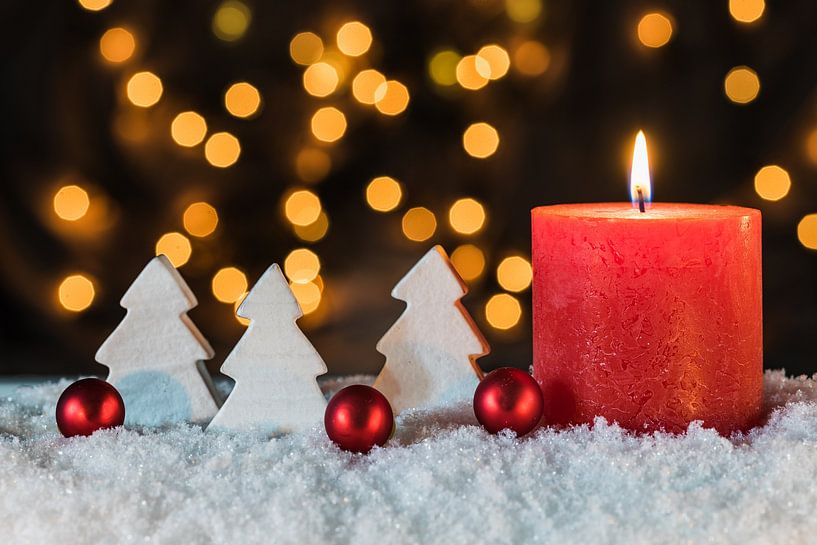 Festive Christmas and Advent red candle decoration with ornaments by Alex Winter