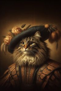 Portrait Renaissance chat à poil long