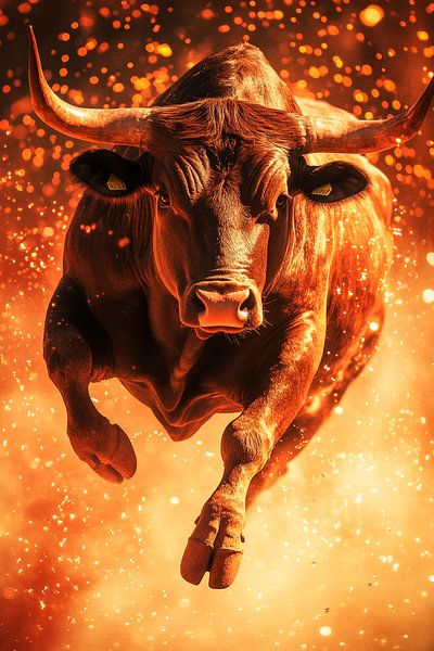 Bull jump in flames - Dynamic by Poster Art Shop