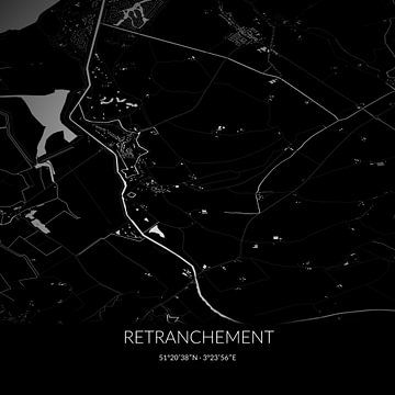 Schwarz-weiße Karte von Retranchement, Zeeland. von Rezona