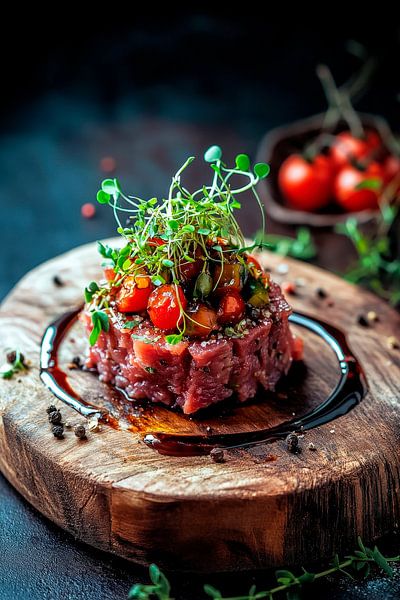 Rindertartar mit Kirschtomaten – Gourmetkunst von Poster Art Shop