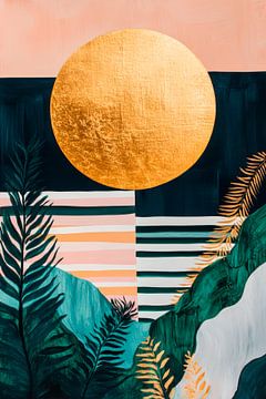 Gouden zon boven een tropisch landschap van Poster Art Shop