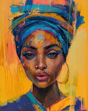 Krachtig Portret van een Afrikaanse Vrouw in Kleurrijke Moderne Stijl van Digatelier
