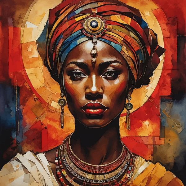 Abstrakte Aquarellmalerei einer afrikanischen Frau von MIROKKU