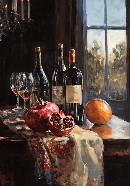 Wein und Granatapfel von Dream Drip auf ArtFrame, Leinwand, Poster