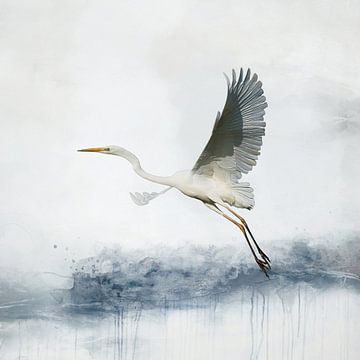 Abstract Watercolor Painting With A Great Blue Heron by Diana van Tankeren