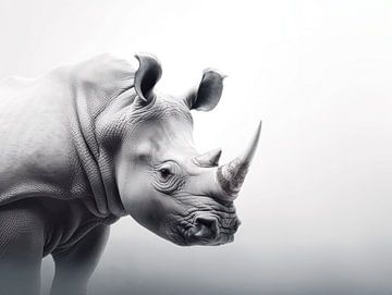 Strength in Simplicity: black-and-white Rhinoceros Fine Art by Eva Lee