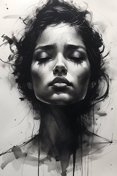 A hauntingly expressive drawing with ink and coal by Ljupka Kareska