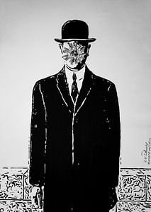 COVID Parodie de "Le fils de l' homme" (René Magritte). Peinture