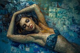 sculpture woman in van Gogh colours