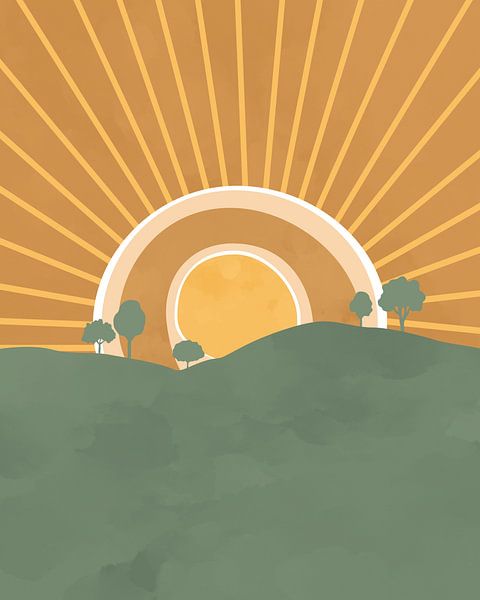 Bomen bij zonsopkomst in retro style 3 van Tanja Udelhofen