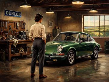 Klassieke groene Porsche 911 in Vintage Garage