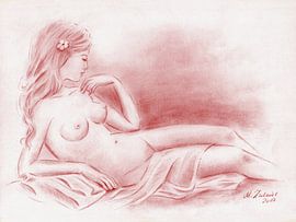 Nude with Cloth - Erotic drawing by Marita Zacharias