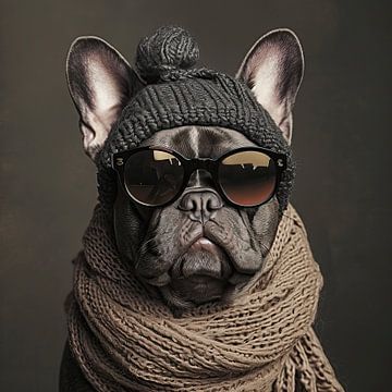 Modische Bulldogge | Bulldogge Portrait von Wunderbare Kunst