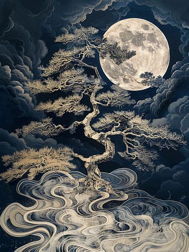 abstracte boom en volle maan