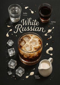 White Russian Poster - Romige Retro Wodka Dessert Cocktail van Lootprint