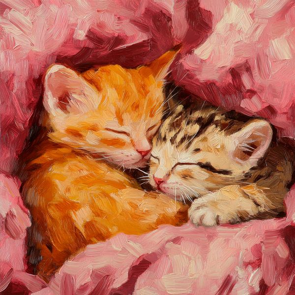 Schlafende Kätzchen in rosa Decke von Poster Art Shop