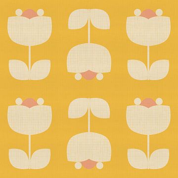 Vintage patroon met tulpen in warm geel van Dina Dankers