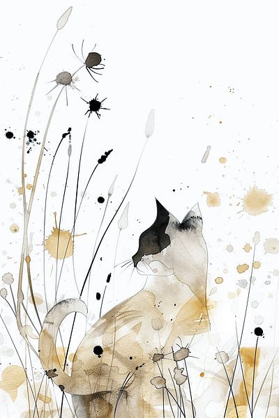 Cat in a Japandi Garden by Karina Brouwer