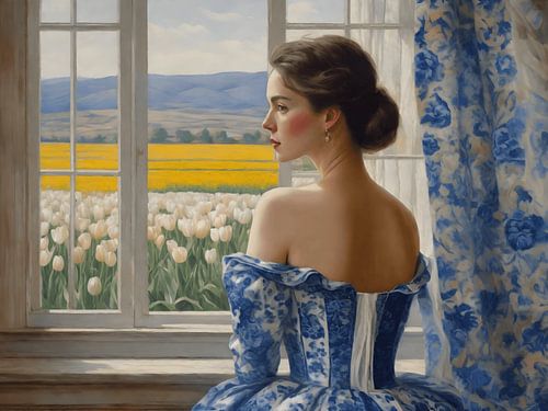 Porträt einer Dame in einem delfterblauen Kleid