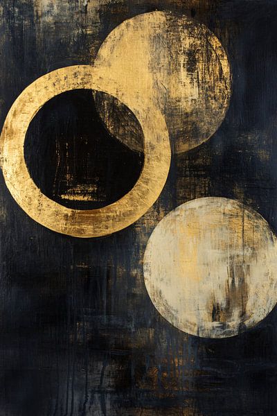 Cercles abstraits dorés sur fond noir par Art & Soul Creations