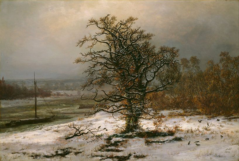 Eiche an der Elbe im Winter, Johan Christian Dahl von Meisterhafte Meister