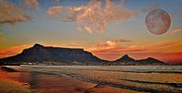 Table mountain with full moon and sunrise mixed media