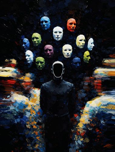 Gezichtsloos tussen maskers Impasto Surrealistisch portret