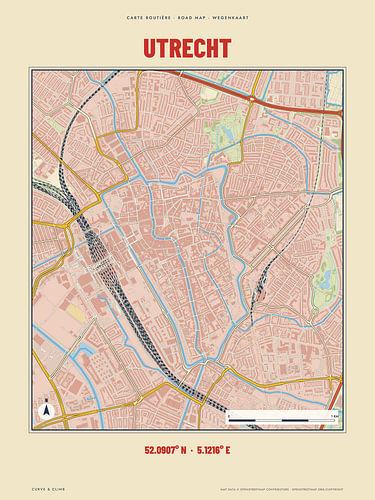 Utrecht city map, retro road map