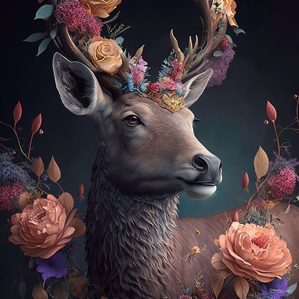 deer with flowers by Gelissen Artworks