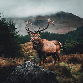 Majestic stag in the mountains by Poster Art Shop
