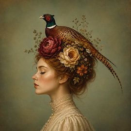 Femme avec un faisan