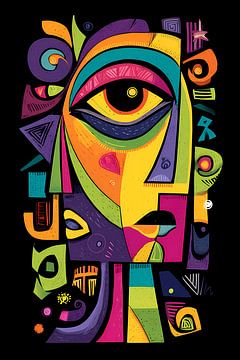 Abstract portrait woman in lime and purple by Jan Bechtum