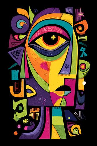 Portrait abstrait d'une femme en vert et violet